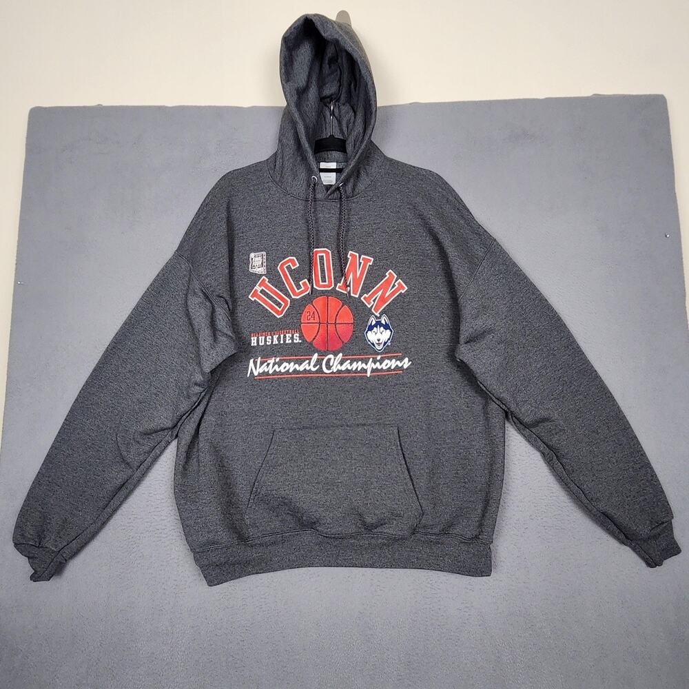 UConn Huskies Hoodie Mens XL Gray NCAA Basketball Hanes EcoSmart 2024 Champions